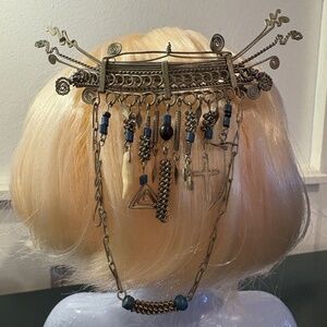 Vtg SilverTone Bohemian Tribal Aztec Filigree Wire Hair Barrette/Head Crown